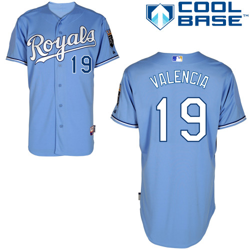 Danny Valencia #19 MLB Jersey-Kansas City Royals Men's Authentic Alternate 1 Blue Cool Base Baseball Jersey